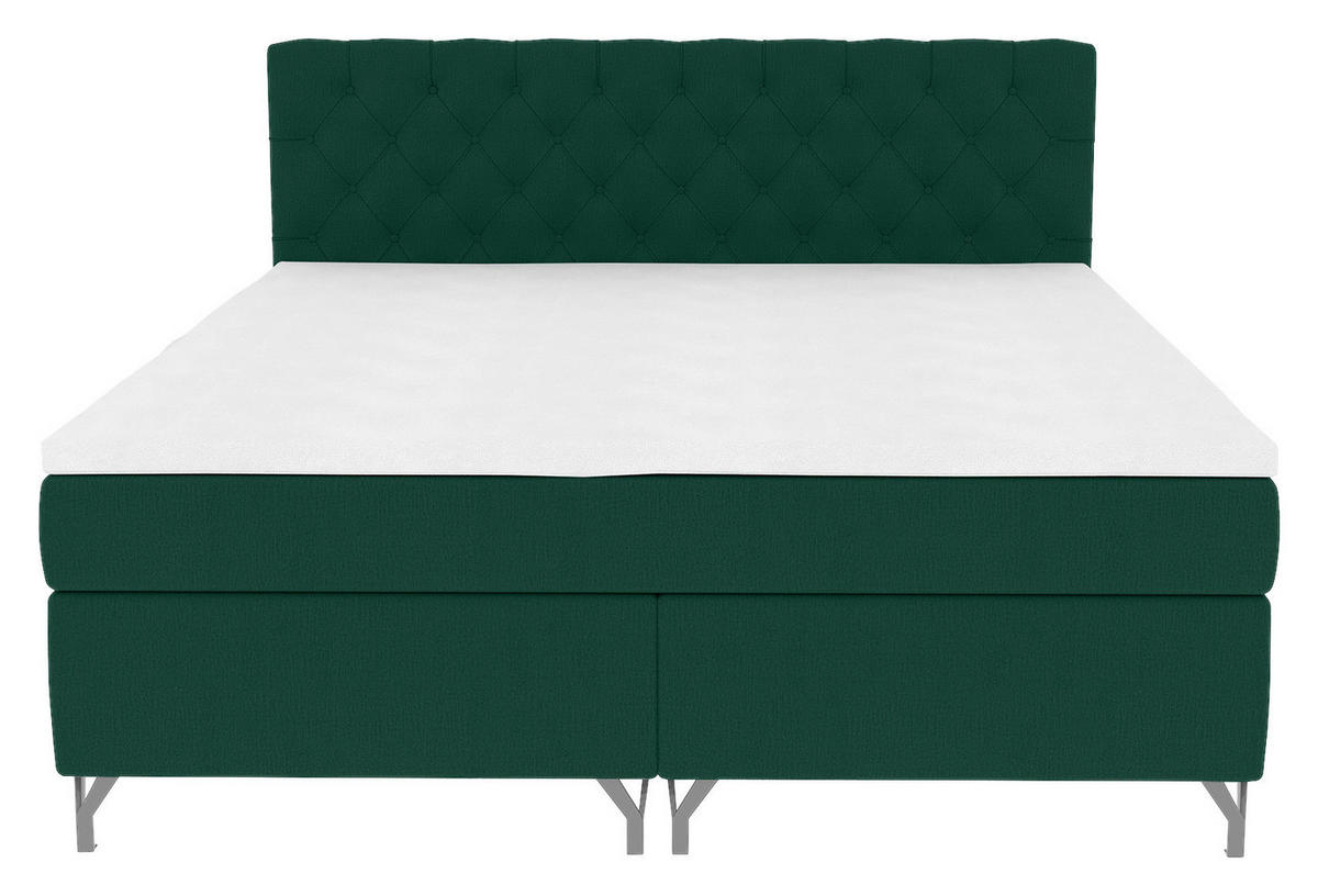 BOXSPRINGBETT 180/200 cm  in Dunkelgrün  - Chromfarben/Dunkelgrün, KONVENTIONELL, Textil/Metall (180/200cm) - Boxxx