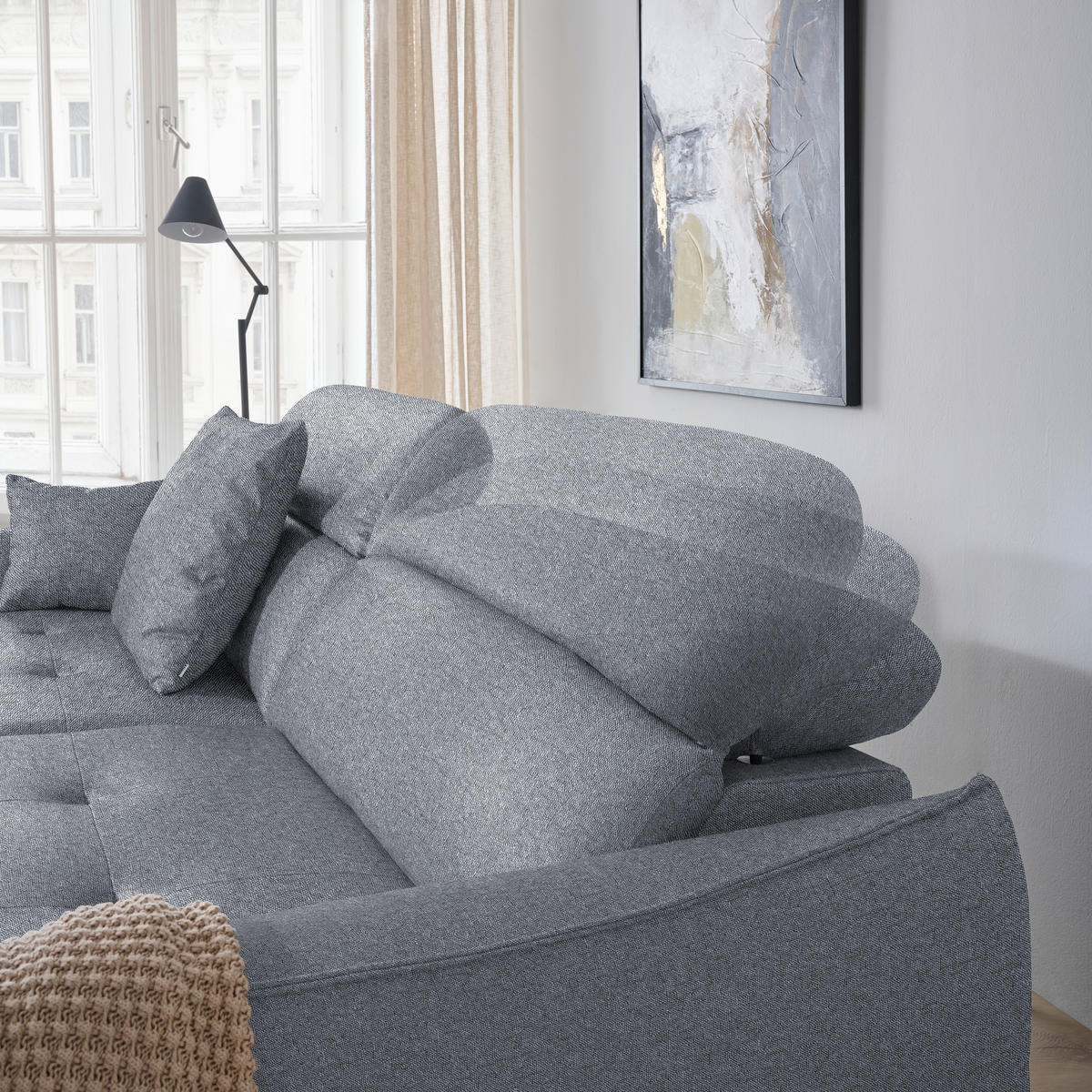 ECKSOFA Flachgewebe Grau  - Schwarz/Grau, Design, Textil/Metall (246/175cm) - Celina