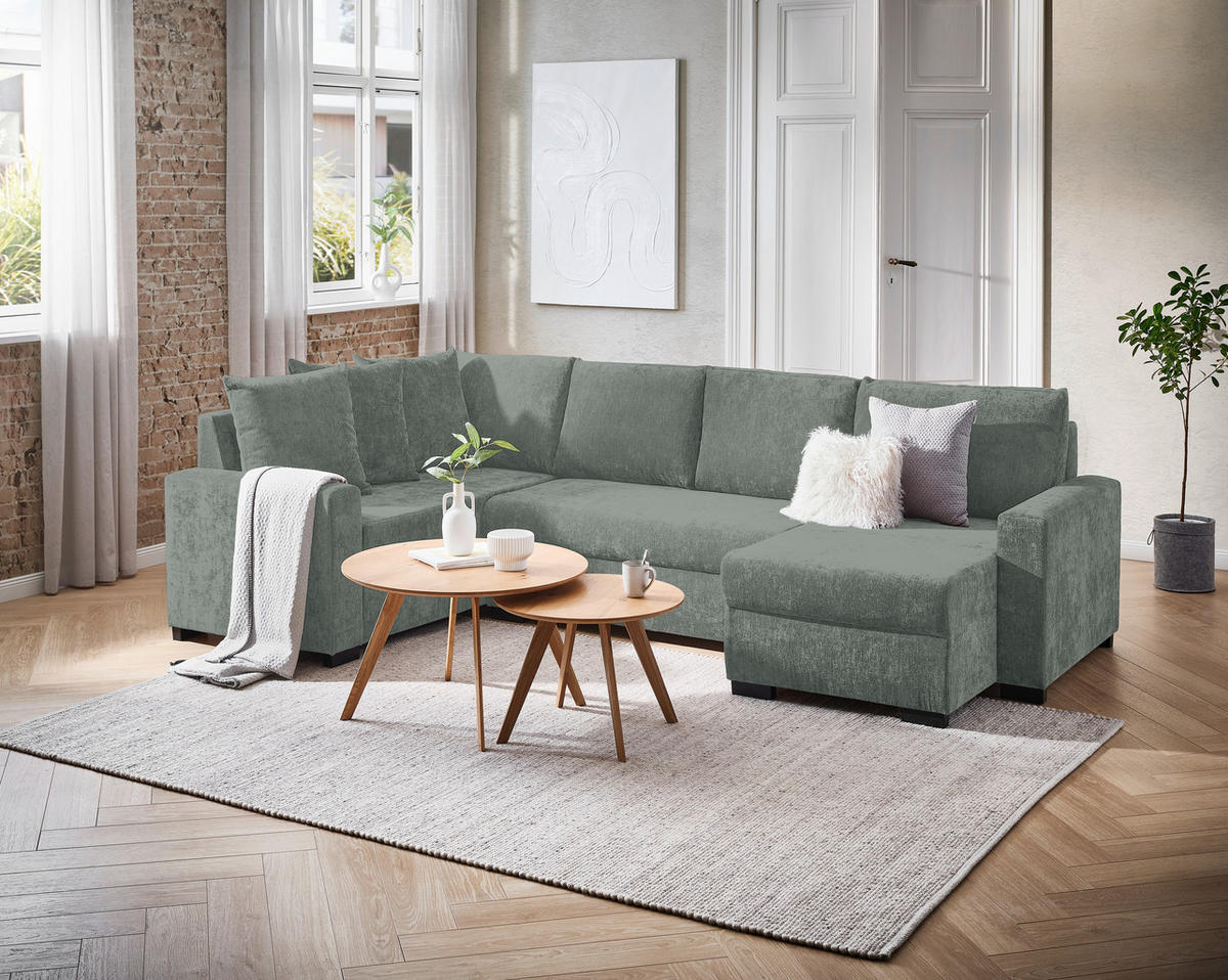 WOHNLANDSCHAFT Hellgrau Chenille  - Hellgrau/Schwarz, KONVENTIONELL, Kunststoff/Textil (183/311/140cm) - Ti'me