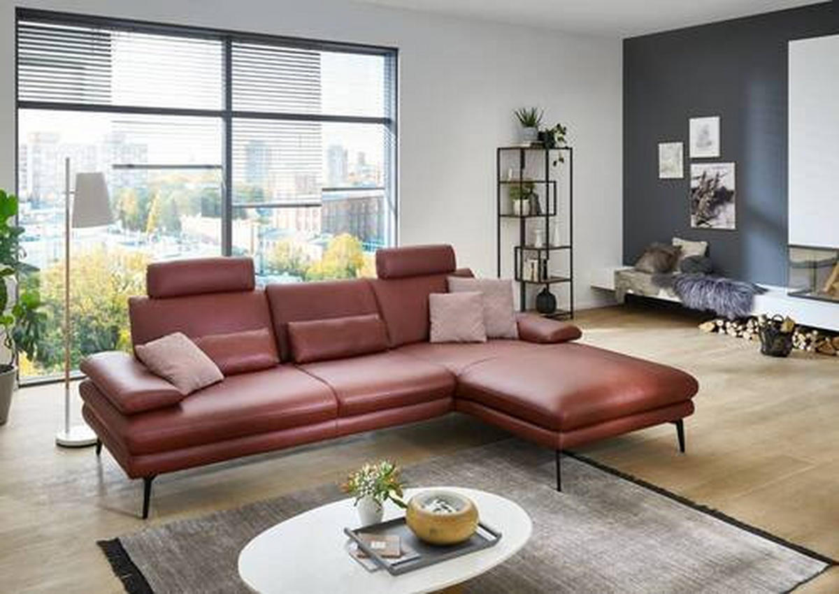 ECKSOFA in Echtleder Dunkelrot  - Schwarz/Dunkelrot, Design, Leder/Metall (180/310cm) - Dieter Knoll