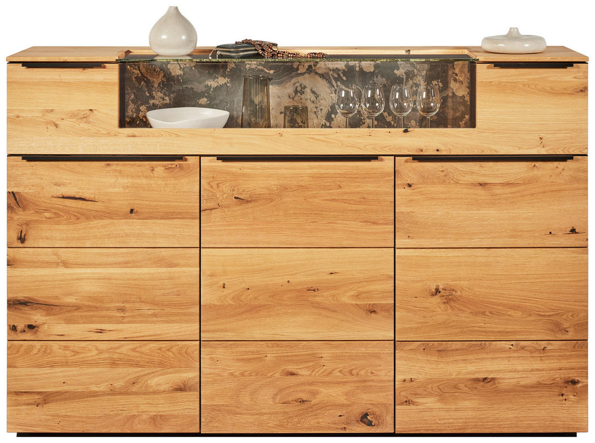 HIGHBOARD Eichefarben  180/119,3/39,5 cm  - Eichefarben/Schwarz, Natur, Glas/Holz (180/119,3/39,5cm) - Valnatura