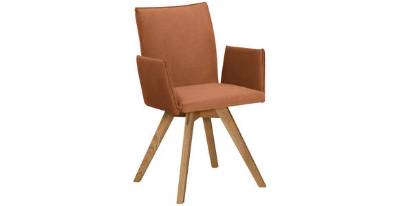 ARMLEHNSTUHL  Stoffauswahl, Typenauswahl Lederlook  - Eichefarben/Cognac, KONVENTIONELL, Holz/Textil (60/91/61cm) - Moderano