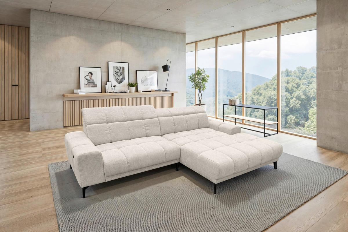 ECKSOFA inkl.Funktionen Perlmutt Chenille  - Perlmutt/Schwarz, MODERN, Textil/Metall (300/195cm) - Xora