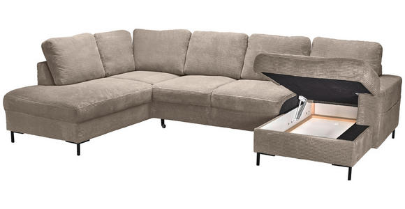 WOHNLANDSCHAFT Taupe Cord  - Taupe/Schwarz, KONVENTIONELL, Textil/Metall (197/303/148cm) - Carryhome