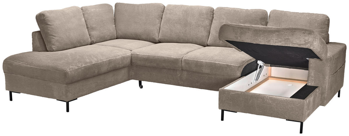 WOHNLANDSCHAFT Taupe Cord  - Taupe/Schwarz, KONVENTIONELL, Textil/Metall (197/303/148cm) - Carryhome