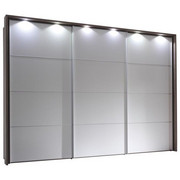 SCHWEBETÜRENSCHRANK in Trüffeleichefarben, Weiß - Trüffeleichefarben/Alufarben, Design, Holzwerkstoff/Metall (249/222/68cm) - Moderano