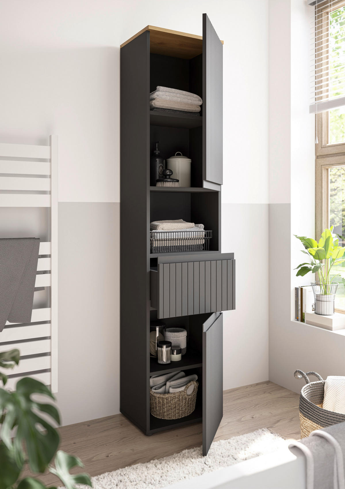 HOCHSCHRANK 40/181/31 cm  - Eichefarben/Schwarz, Modern, Holzwerkstoff/Kunststoff (40/181/31cm) - MID.YOU