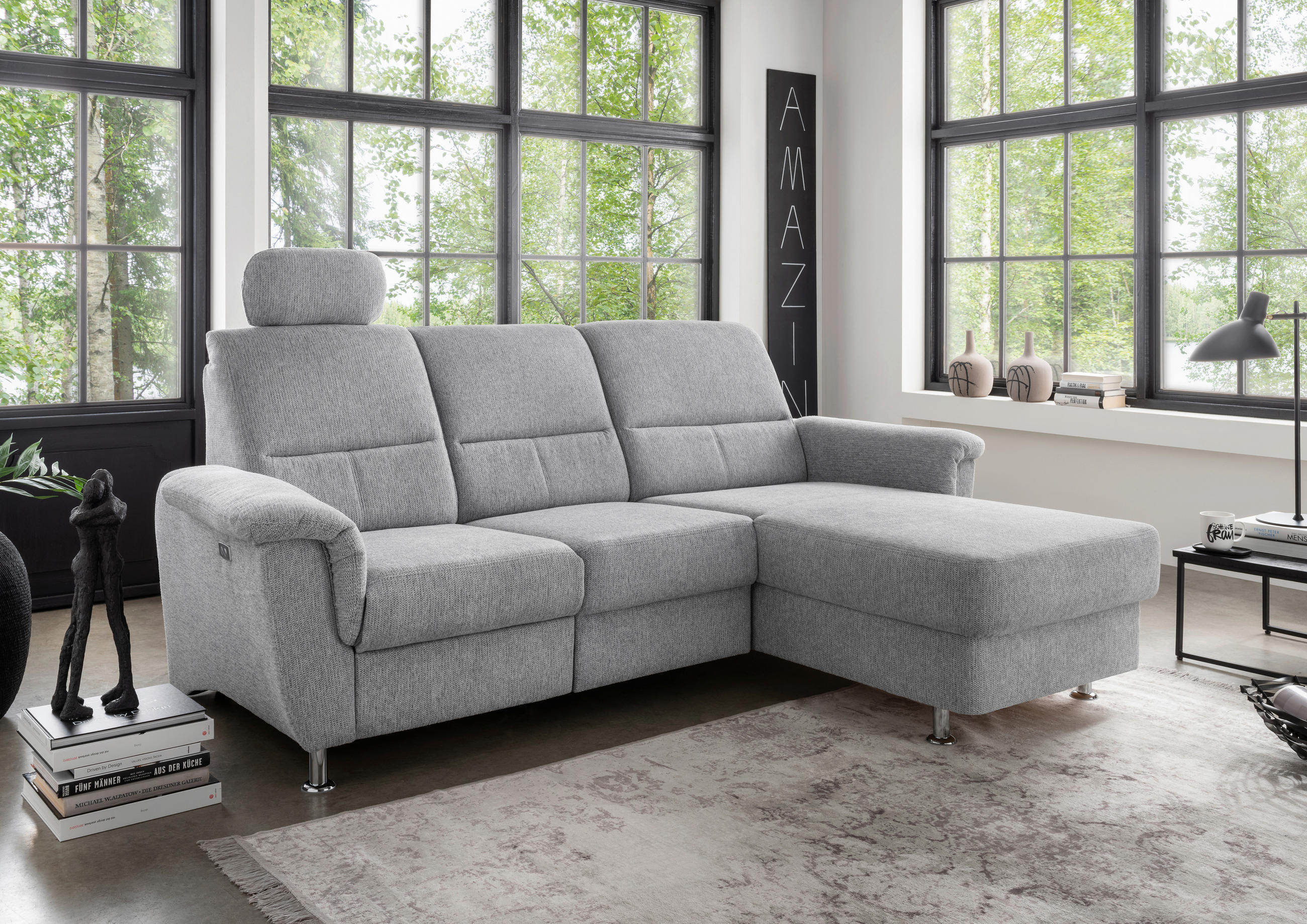 ECKSOFA in Chenille Silberfarben  - Chromfarben/Silberfarben, Modern, Textil/Metall (231/165cm) - Livetastic
