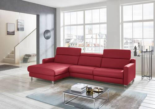 ECKSOFA in Echtleder Rot  - Chromfarben/Rot, Design, Leder/Metall (176/291cm) - Valdera