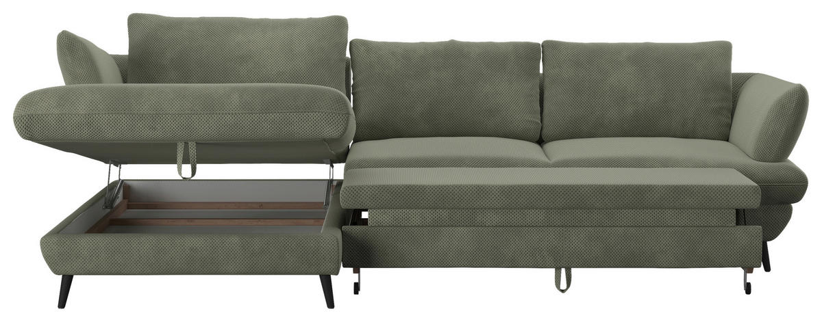 ECKSOFA in Velours Grün  - Schwarz/Grün, Design, Textil/Metall (181/281cm) - Livetastic