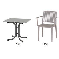 GARTENGARNITUR 3-teilig Stahl  - Taupe/Anthrazit, Basics, Kunststoff/Metall (57/80/56cm) - Siena Garden