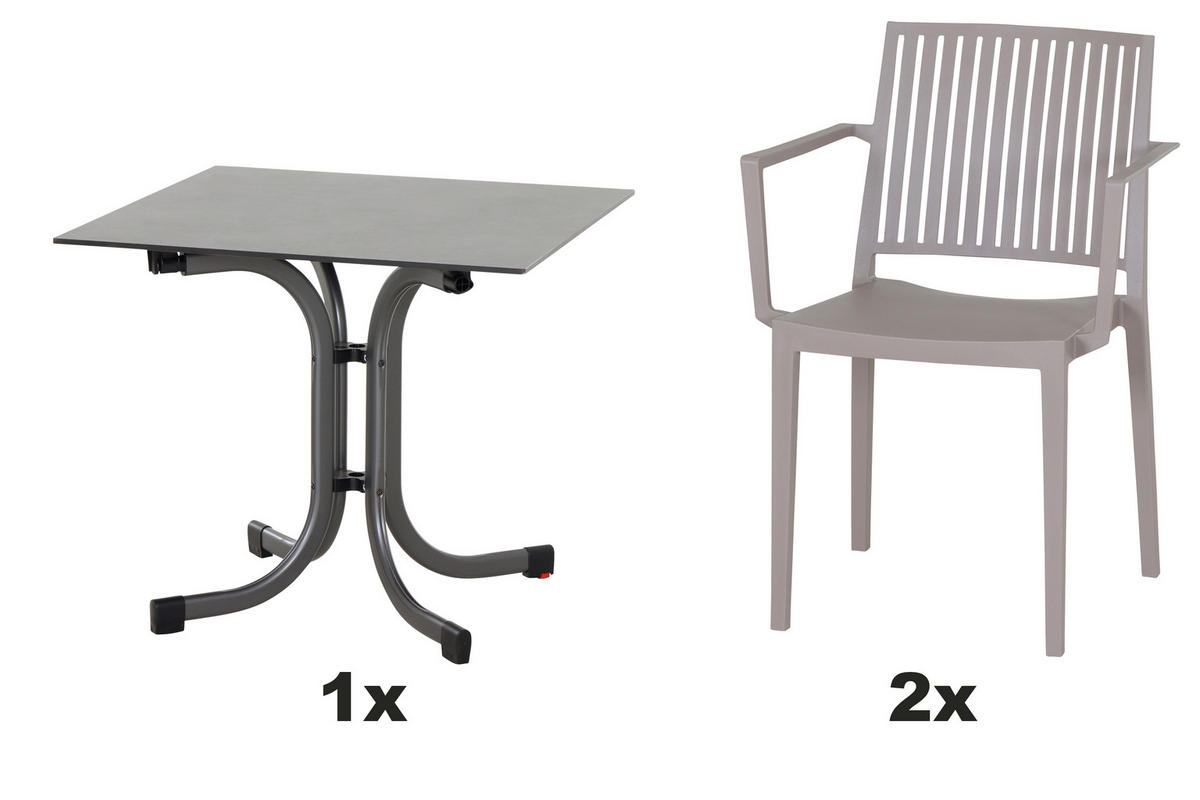 GARTENGARNITUR 3-teilig Stahl  - Taupe/Anthrazit, Basics, Kunststoff/Metall (57/80/56cm) - Siena Garden