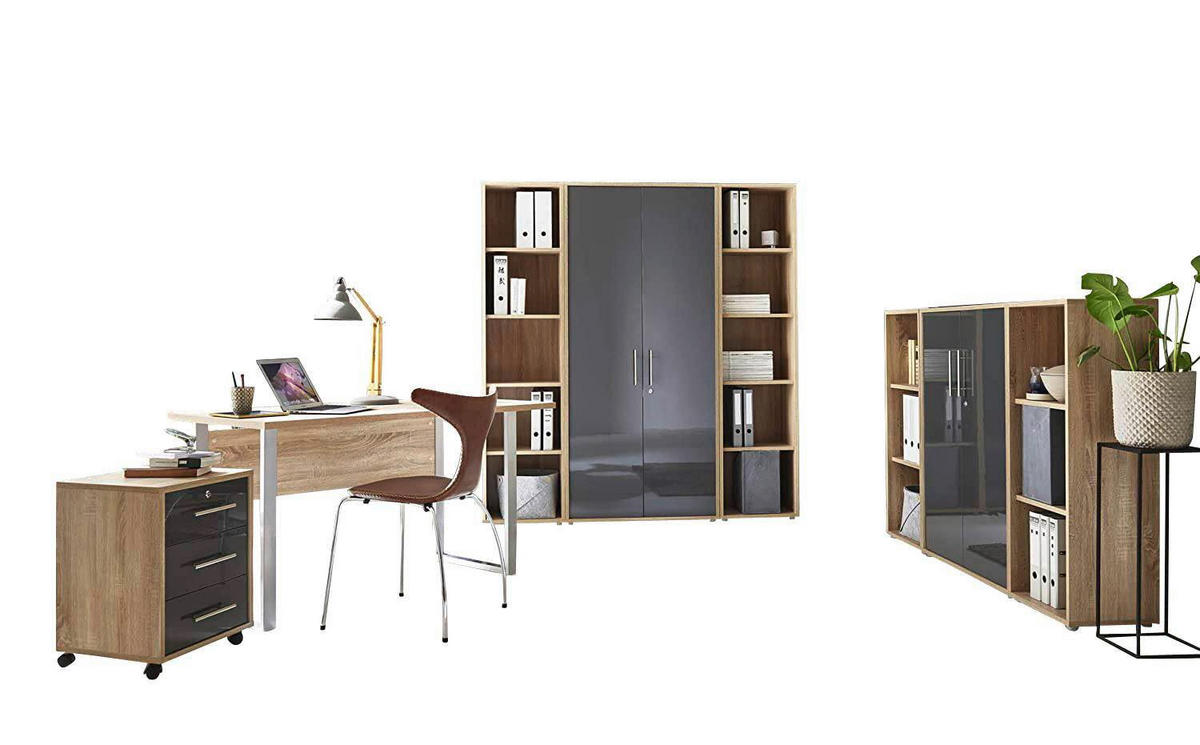 KANCELÁRIA, dub sonoma, antracitová s vysokým leskom,  - antracitová s vysokým leskom/dub sonoma, Modern, kov/kompozitné drevo - MID.YOU