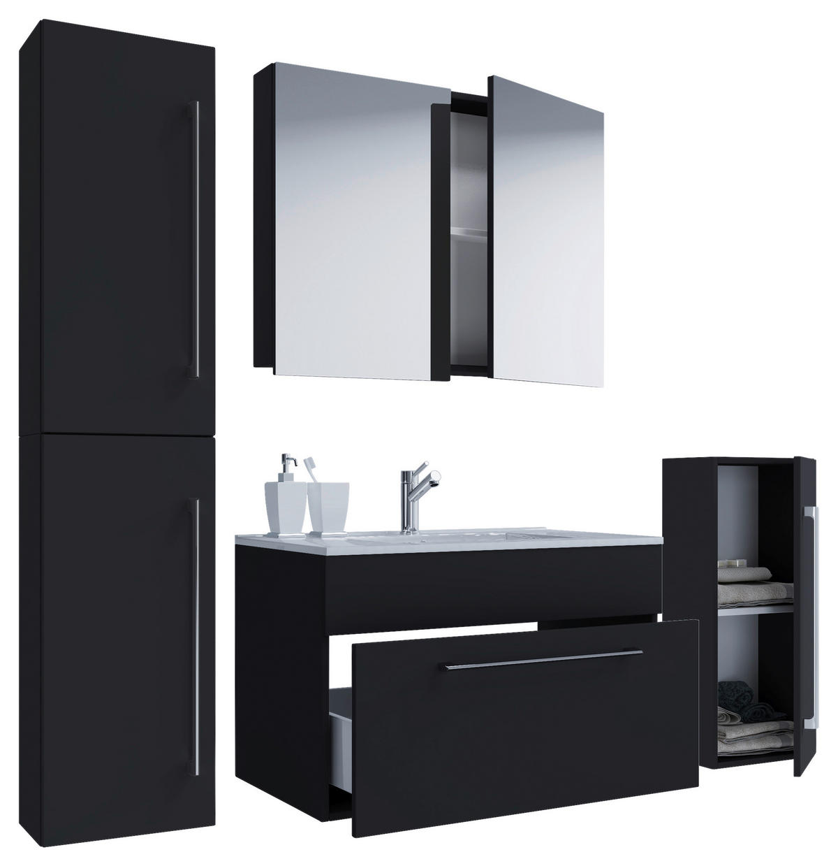 BADEZIMMER 5-teilig  in 126 cm  - Weiss/Alufarben, Modern, Keramik/Holzwerkstoff (126cm) - MID.YOU
