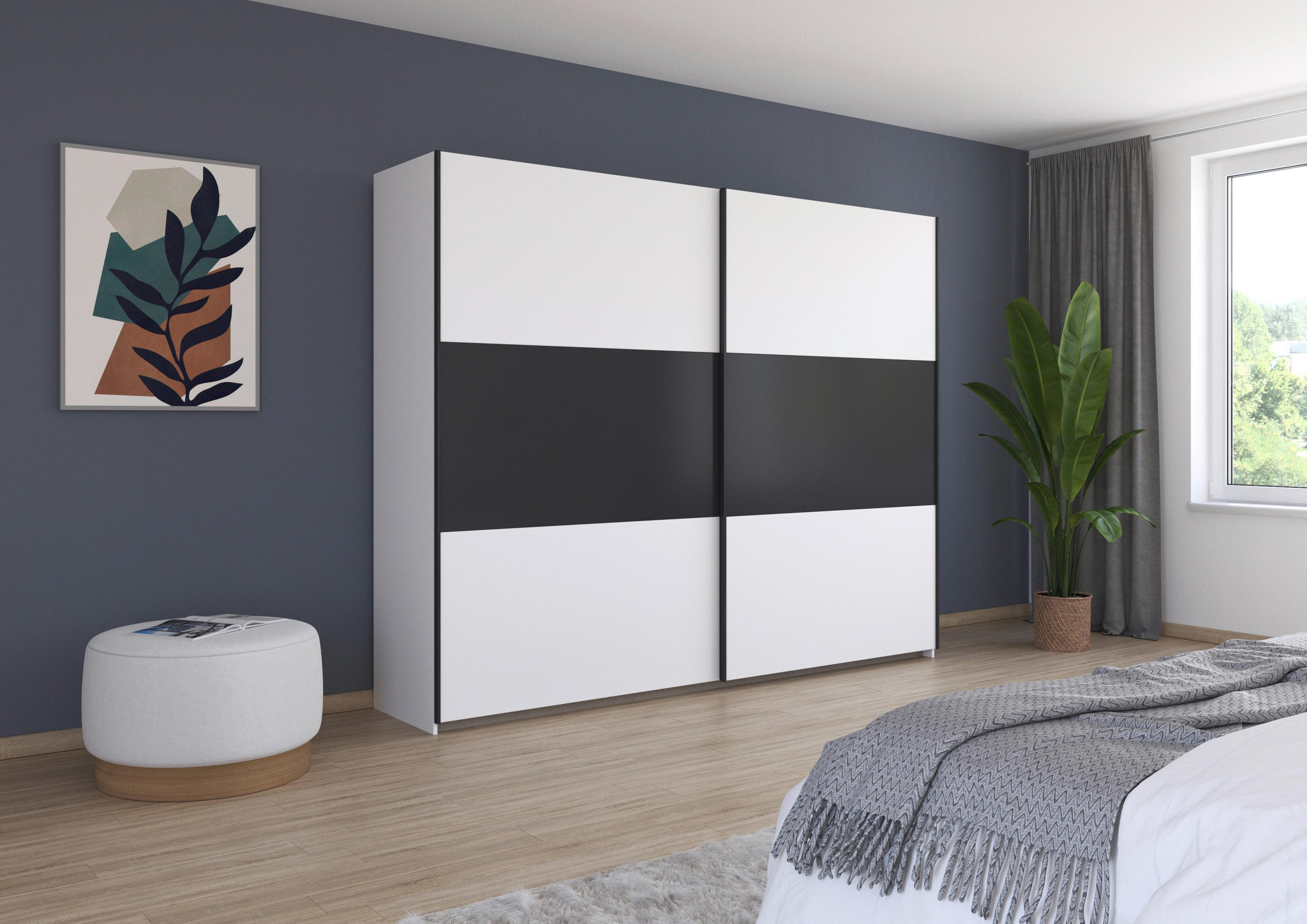 SCHWEBETÜRENSCHRANK in Grau, Weiss - Weiss/Grau, Modern, Holzwerkstoff/Metall (261/210/59cm) - Rauch Möbel