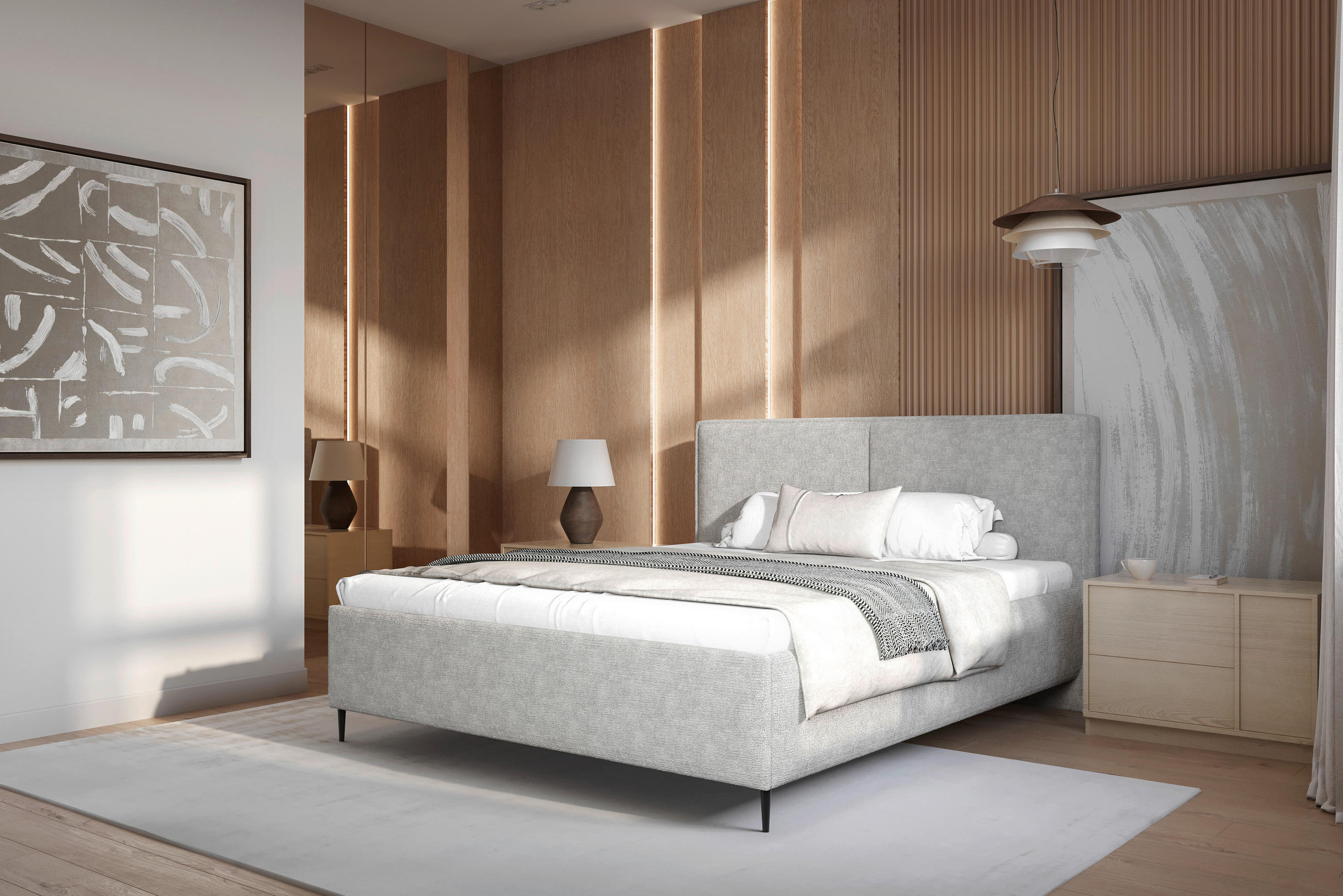 TAPECIRANI KREVET   180/200 cm   siva  - siva/crna, Moderno, drvni materijal/drvo (180/200cm) - MID.YOU