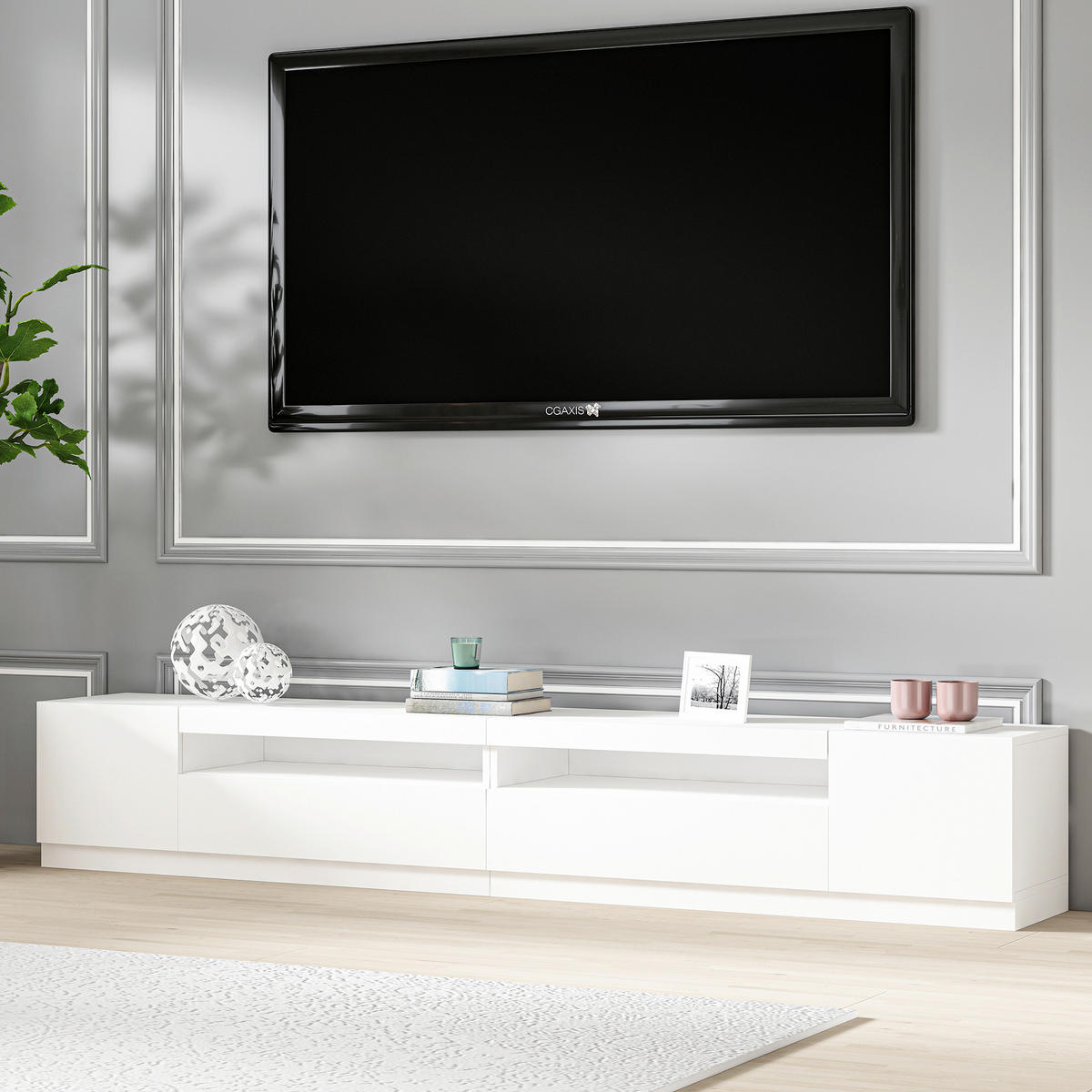 TV-BÄNK  36,8/40,2/240 cm 2 låda(or) stående, belysning  - vit, Design, trämaterial (36,8/40,2/240cm) - Livetastic