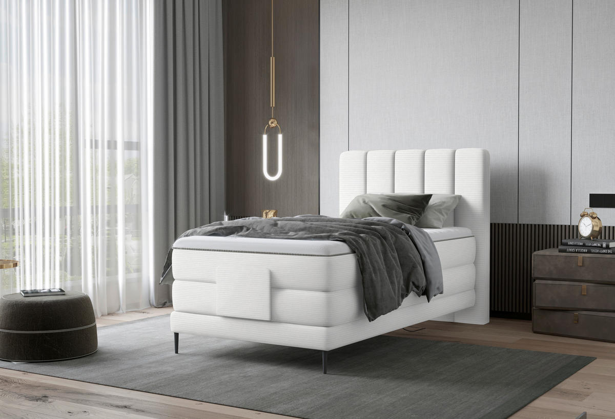 BOXSPRINGBETT 120/200 cm  in Ecru  - Ecru/Schwarz, Natur, Textil/Metall (120/200cm) - Esposa