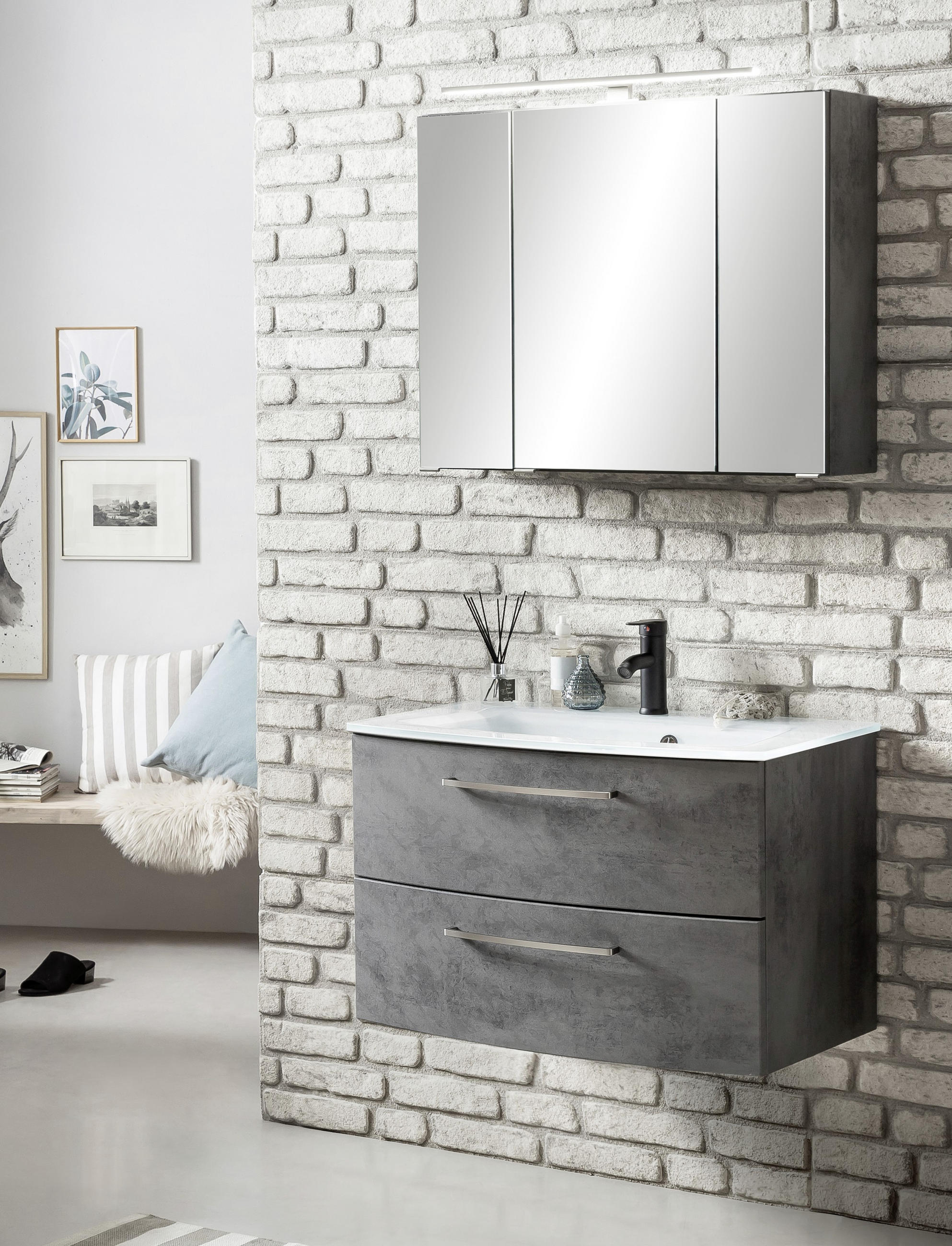 BADEZIMMER  in 80 cm  - Weiss/Grau, Konventionell, Holzwerkstoff (80cm) - Held