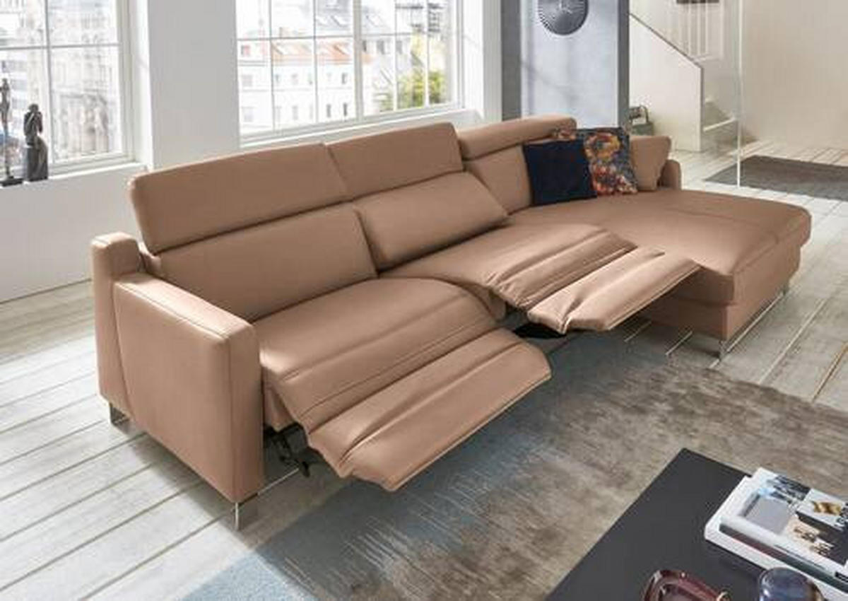 ECKSOFA in Echtleder Braun  291/176 cm  - Chromfarben/Braun, Design, Leder/Metall (291/176cm) - Valdera