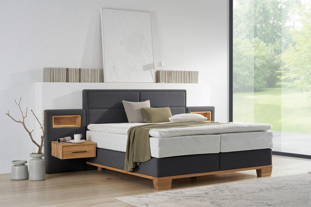 BOXSPRINGBETT 200/200 cm  in Grau, Eichefarben  - Eichefarben/Grau, Natur, Holz/Textil (200/200cm) - Valnatura