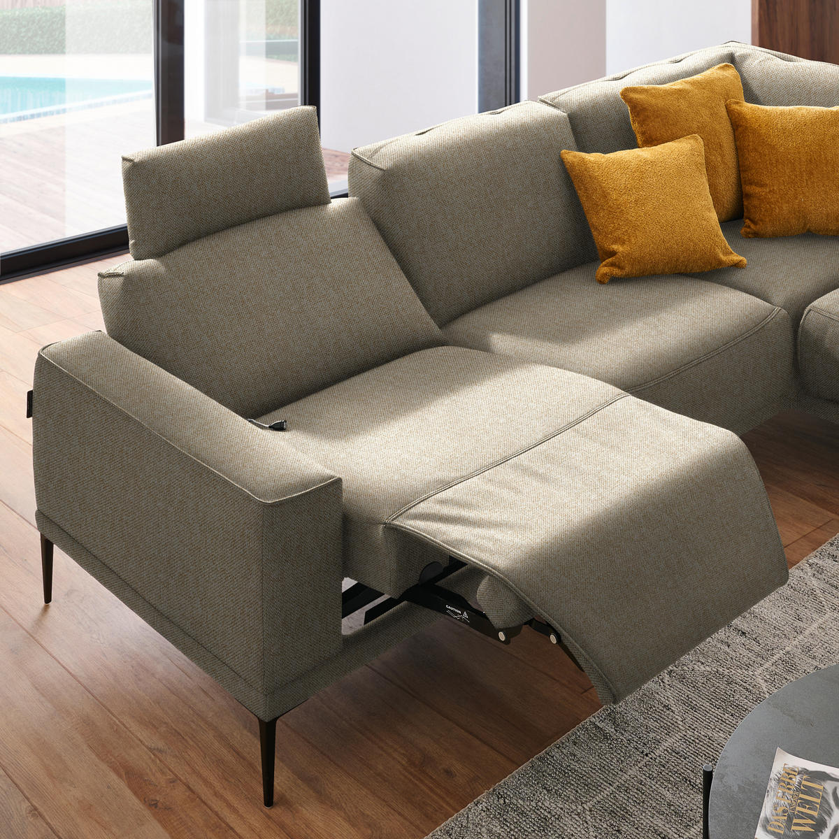ECKSOFA in Flachgewebe Sandfarben  - Sandfarben/Schwarz, Design, Textil/Metall (260/210cm) - Johann Jakob