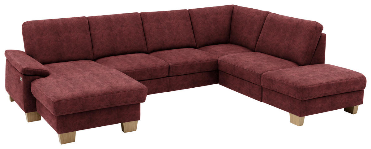 WOHNLANDSCHAFT in Velours Weinrot  - Eichefarben/Weinrot, Konventionell, Holz/Textil (167/316/235cm) - Beldomo System