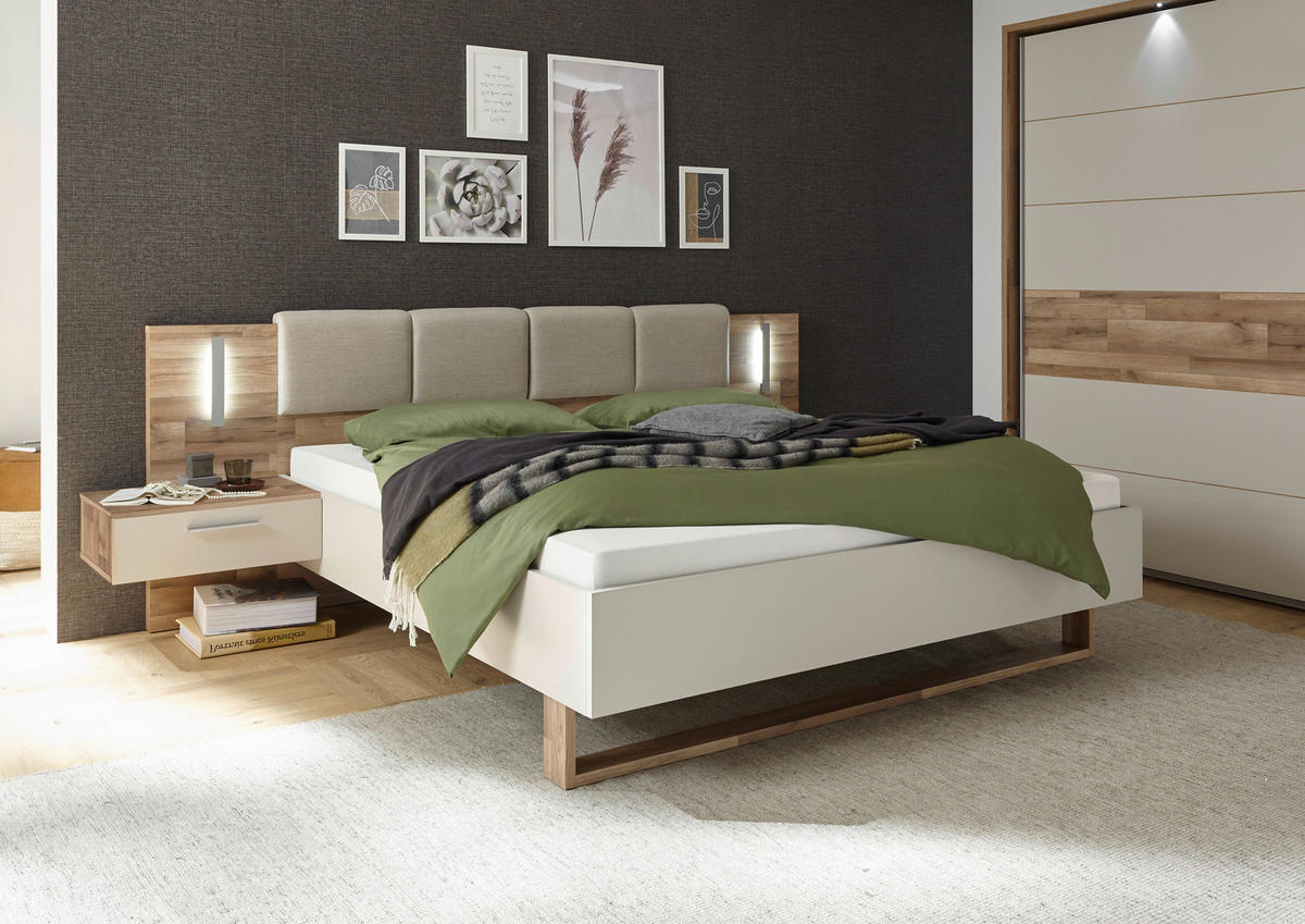 POSTELJNA GARNITURA  180 cm  x  200 cm , leseni material barve hrasta, barve šampanjca  - barve šampanjca/barve hrasta, Moderno, leseni material (180/200cm) - MID.YOU