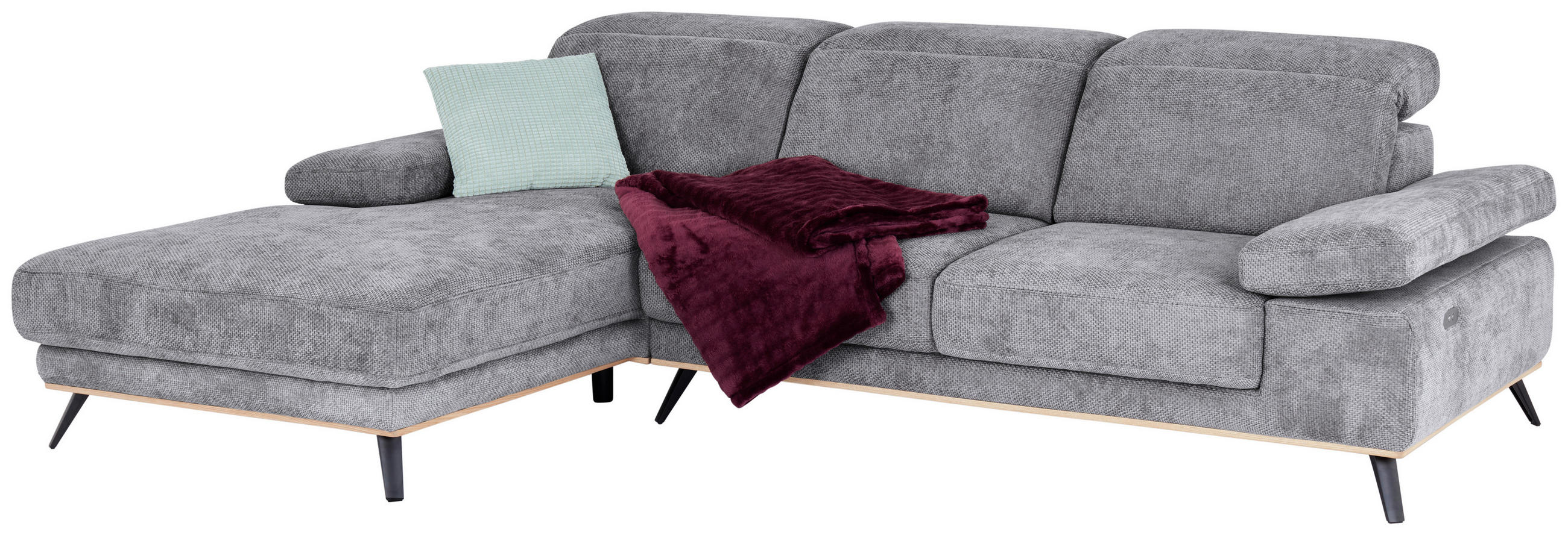 ECKSOFA ROYCE Grau Struktur  - Schwarz/Grau, MODERN, Textil/Metall (194/283cm) - MID.YOU