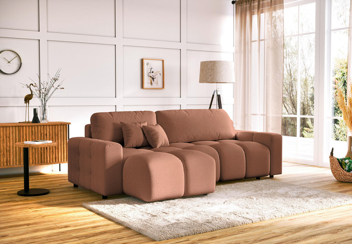 ECKSOFA Luki Hellbraun Bouclé  - Hellbraun/Schwarz, Design, Kunststoff/Textil (233/142cm) - Livetastic