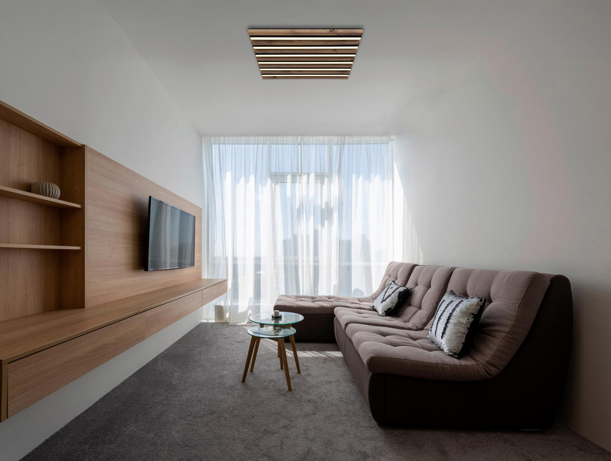 LED-TAKLAMPA HAYDEN 45/45/5 cm  - vit/svart, Natur, metall/trämaterial (45/45/5cm)