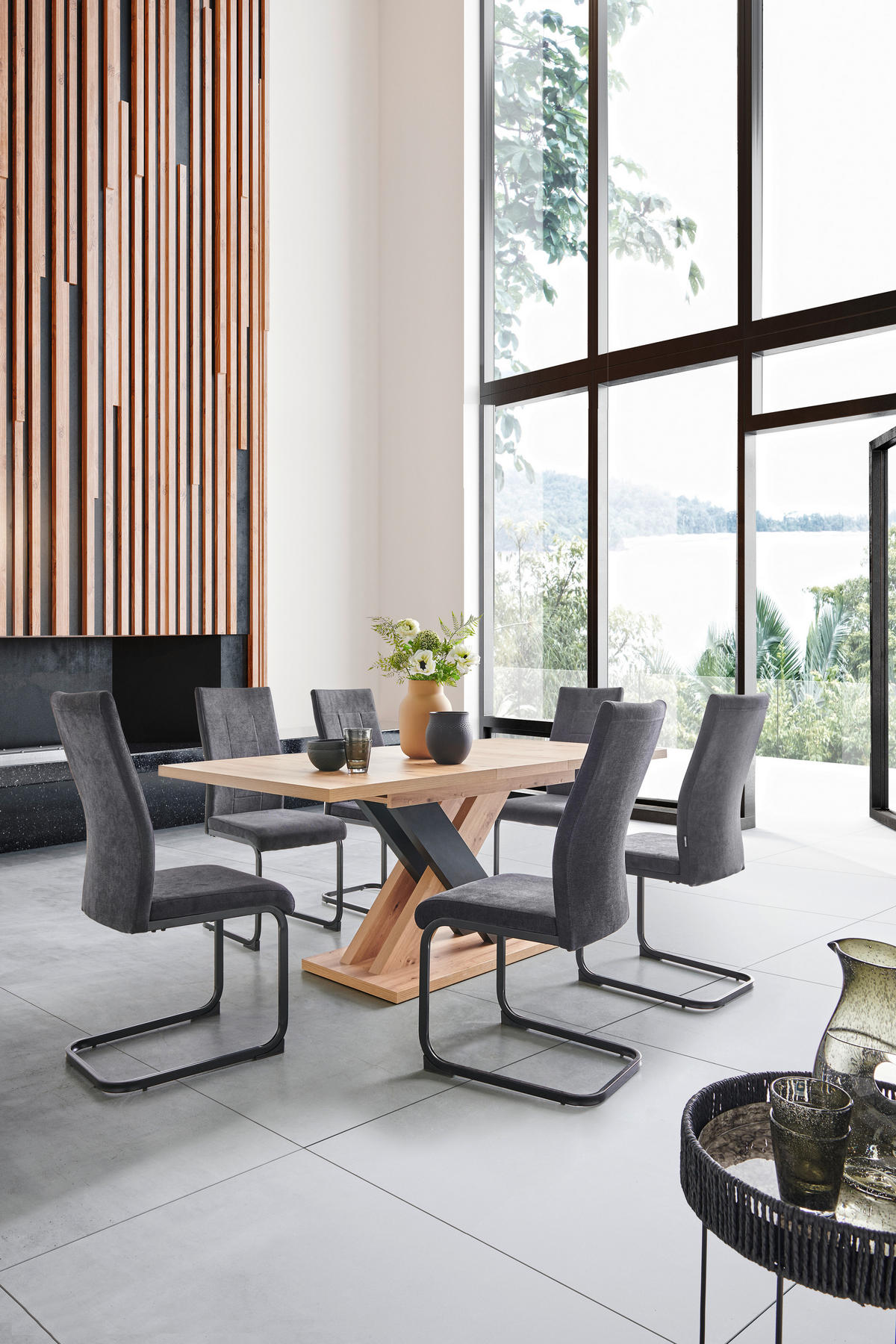 SCHWINGSTUHL  in Eisen Webstoff  - Anthrazit/Schwarz, Design, Textil/Metall (43/99/62cm) - Carryhome