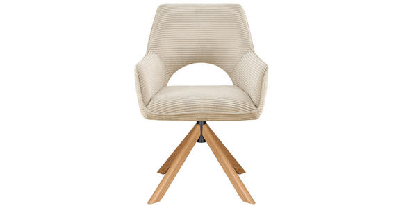 ARMLEHNSTUHL  Sitzfläche 360° drehbar, inklusive Armlehnen Cord  - Eichefarben/Creme, Design, Holz/Textil (60/85/63cm) - Hom`in