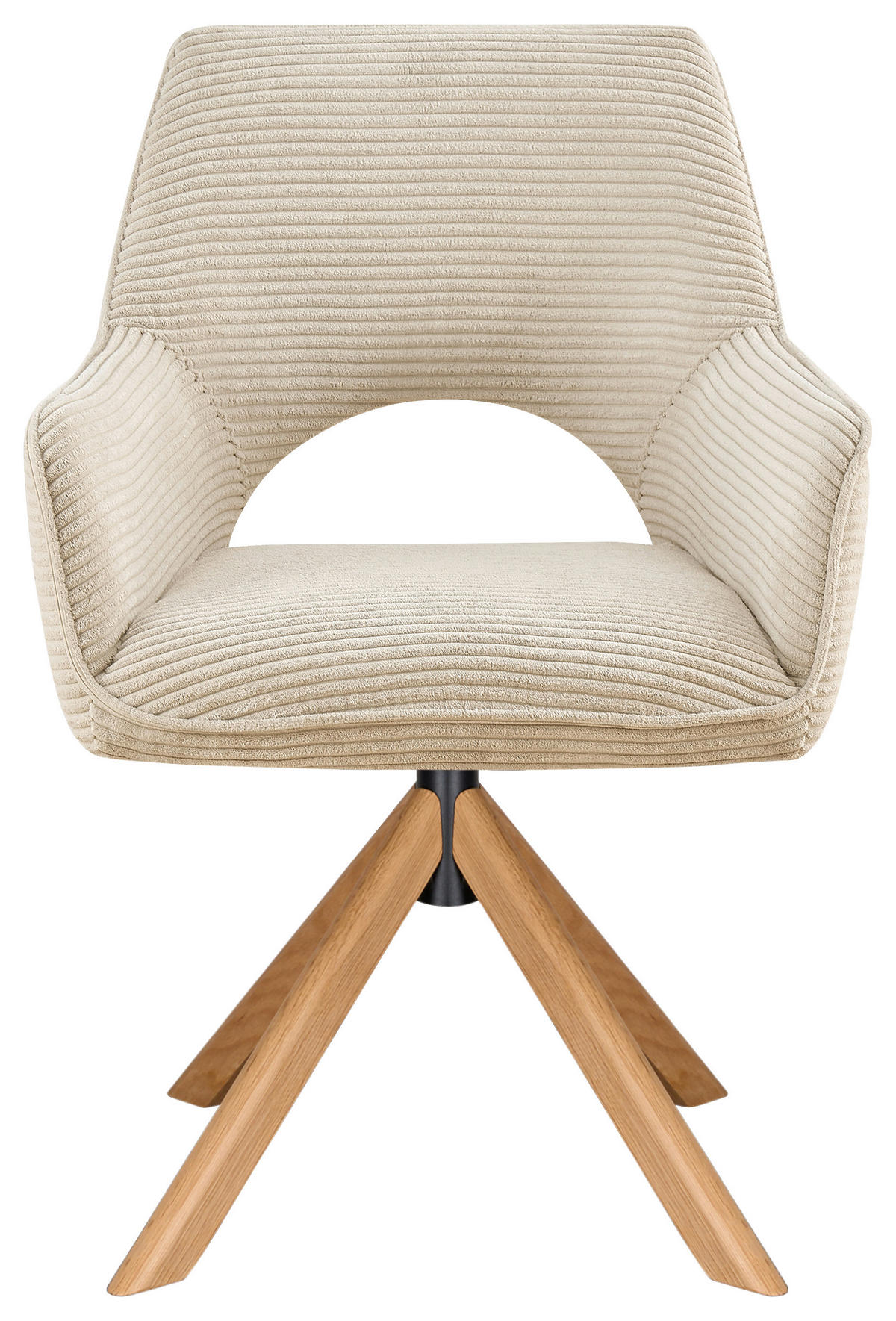 ARMLEHNSTUHL  Sitzfläche 360° drehbar, inklusive Armlehnen Cord  - Eichefarben/Creme, Design, Holz/Textil (60/85/63cm) - Hom`in