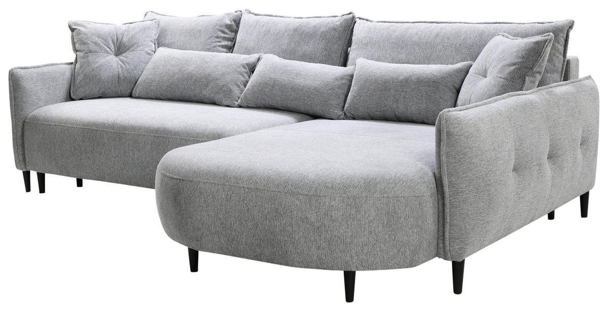 ECKSOFA in Chenille Hellgrau  - Hellgrau/Schwarz, Modern, Textil/Metall (285/200cm) - MID.YOU