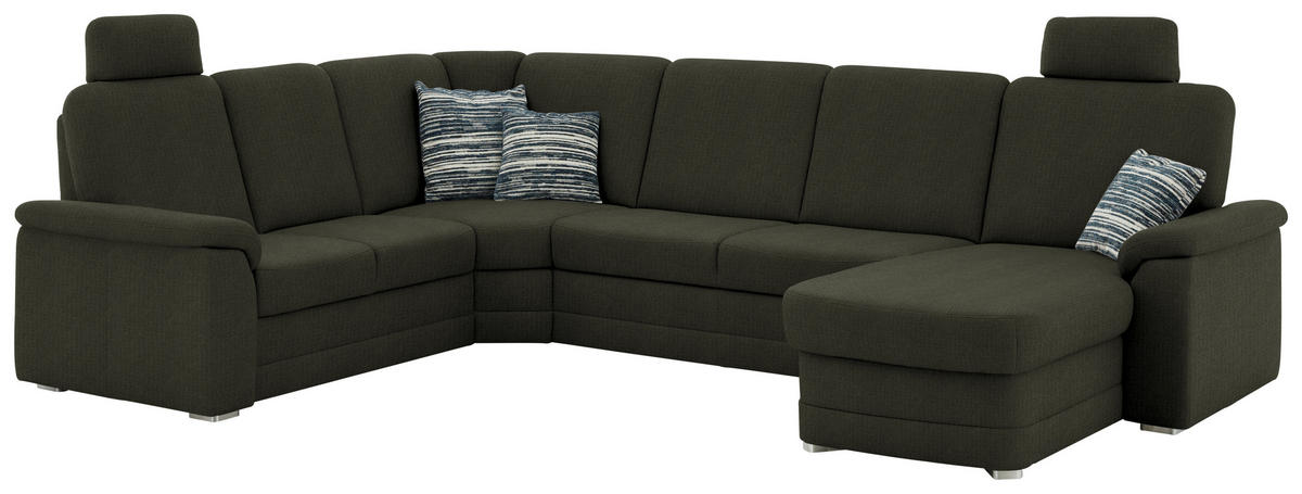 WOHNLANDSCHAFT  in Chenille Dunkelgrün  - Dunkelgrün/Alufarben, KONVENTIONELL, Holz/Textil (235/329/160cm) - Beldomo Comfort