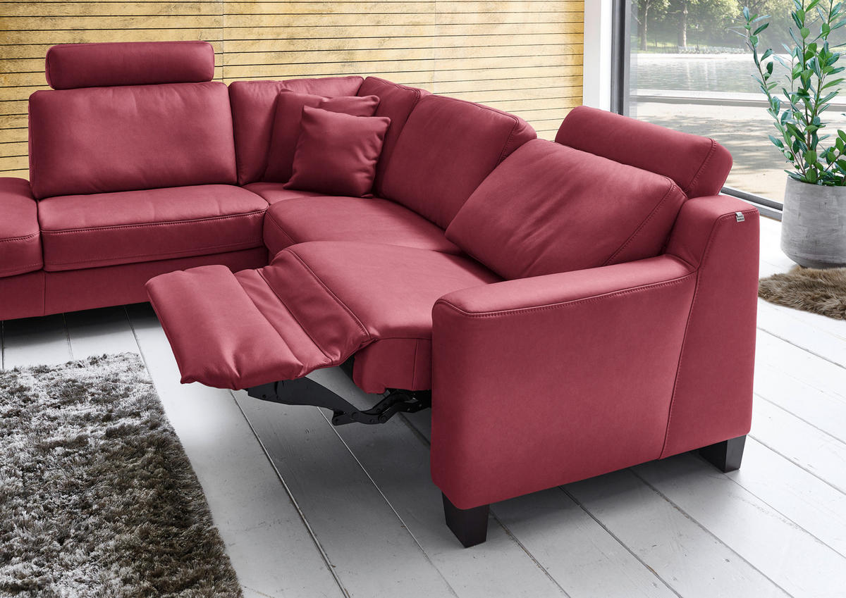 ECKSOFA in Echtleder Bordeaux  - Eichefarben/Bordeaux, Design, Leder/Holz (235/259cm) - Valdera