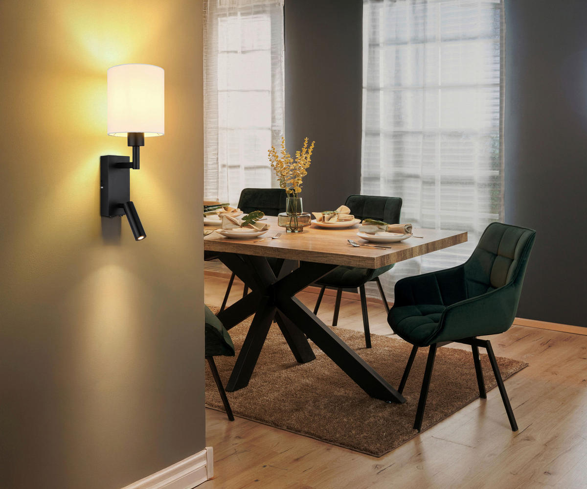 LED-WANDLEUCHTE 15/45,5 cm   - Schwarz/Weiß, KONVENTIONELL, Textil/Metall (15/45,5cm) - Globo