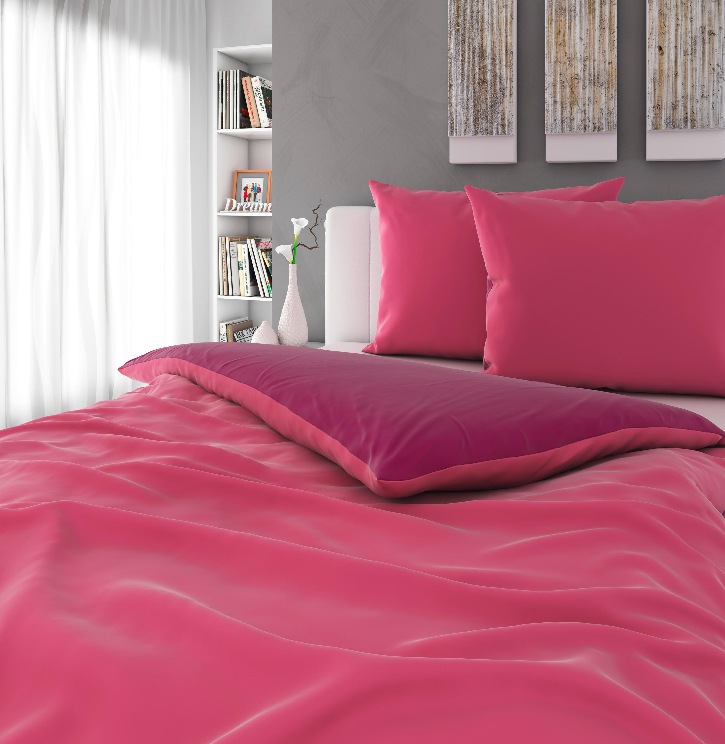 WENDEBETTWÄSCHE Uni Satin Satin 200/200 cm  - Pink/Beere, Basics, Textil (200/200cm) - Novel