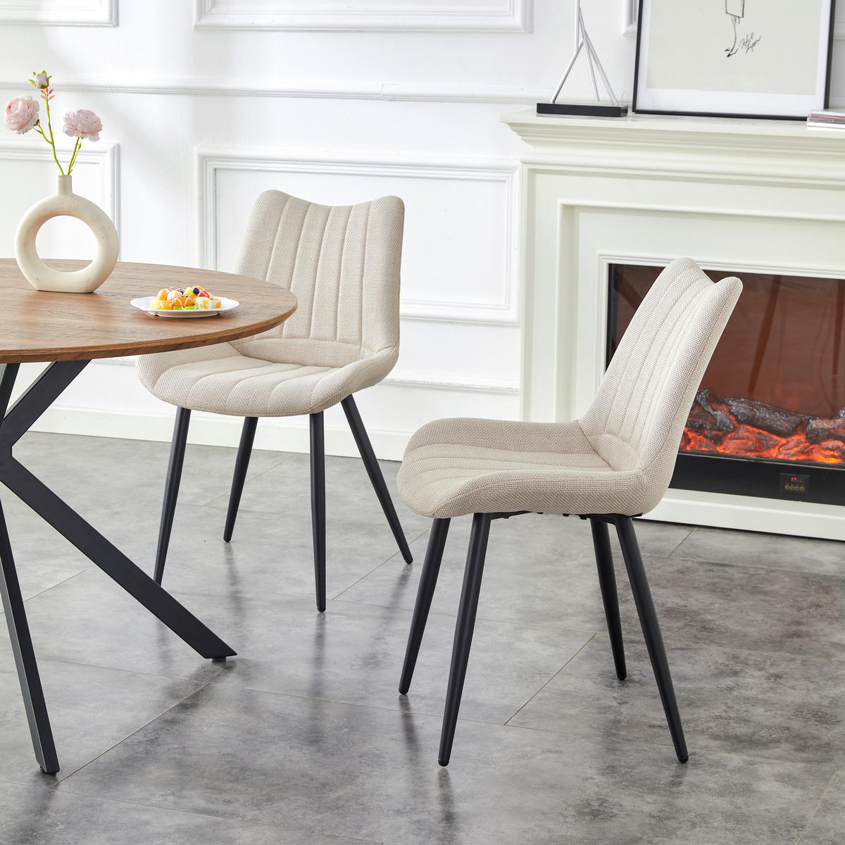 STUHL-SET 2 Stück  in Webstoff  - Creme/Schwarz, MODERN, Textil/Metall (53/86/59cm) - MID.YOU