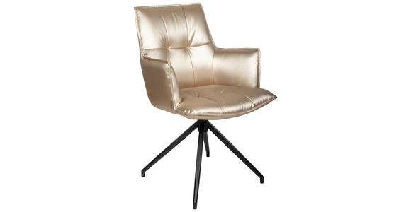 ARMLEHNSTUHL in Eisen Lederlook - Champagner/Schwarz, Design, Textil/Metall (59/89,5/63cm) - Novel