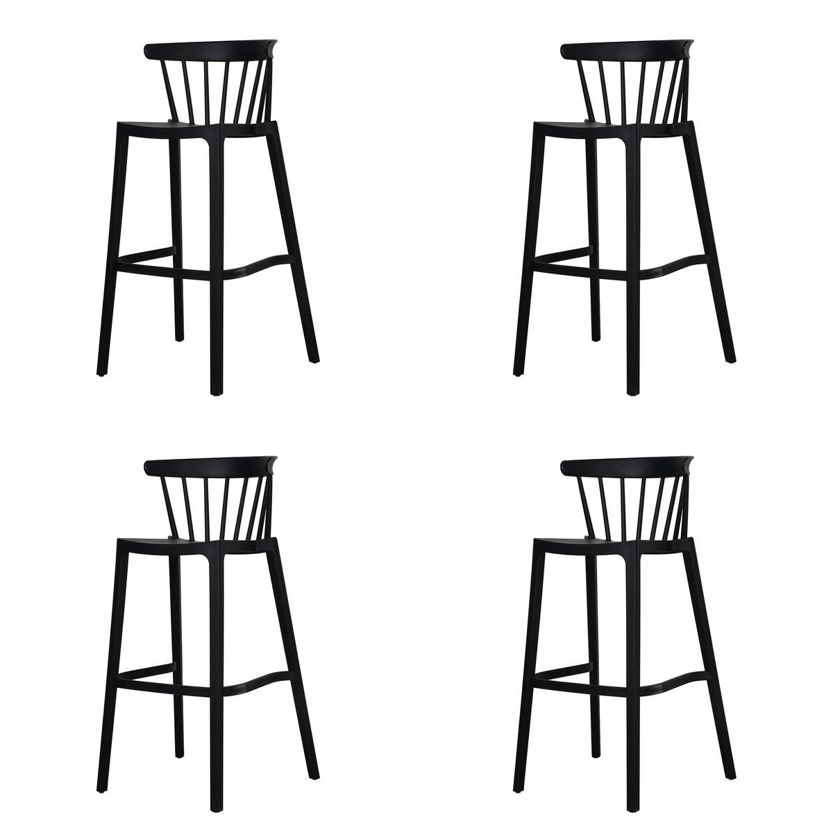 STUHL 4 Stück stapelbar, wetterfest, UV-beständig   - Schwarz, Basics, Kunststoff (56/103/55cm)