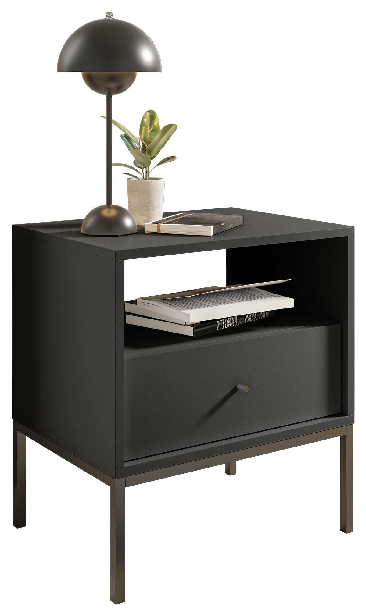 NACHTKÄSTCHEN 54/56/39 cm  in Graphitfarben  - Schwarz/Graphitfarben, MODERN, Holzwerkstoff/Metall (54/56/39cm) - MID.YOU