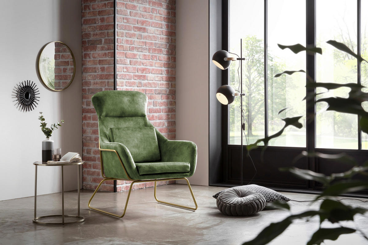 SESSEL in Samt, Velours Grün  - Messingfarben/Grün, MODERN, Textil/Metall (73/102/80cm) - Livetastic