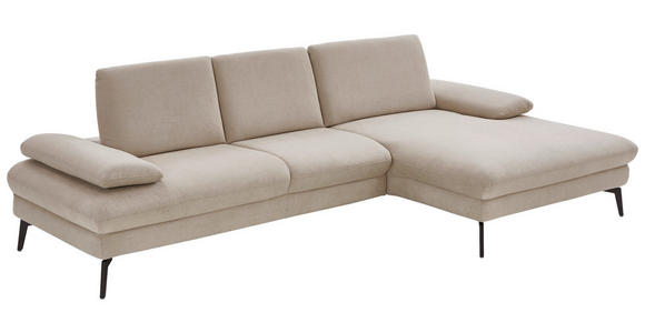 ECKSOFA in Chenille, Mikrofaser Ecru 299/157 cm - Ecru/Schwarz, Design, Textil/Metall (299/157cm) - Dieter Knoll