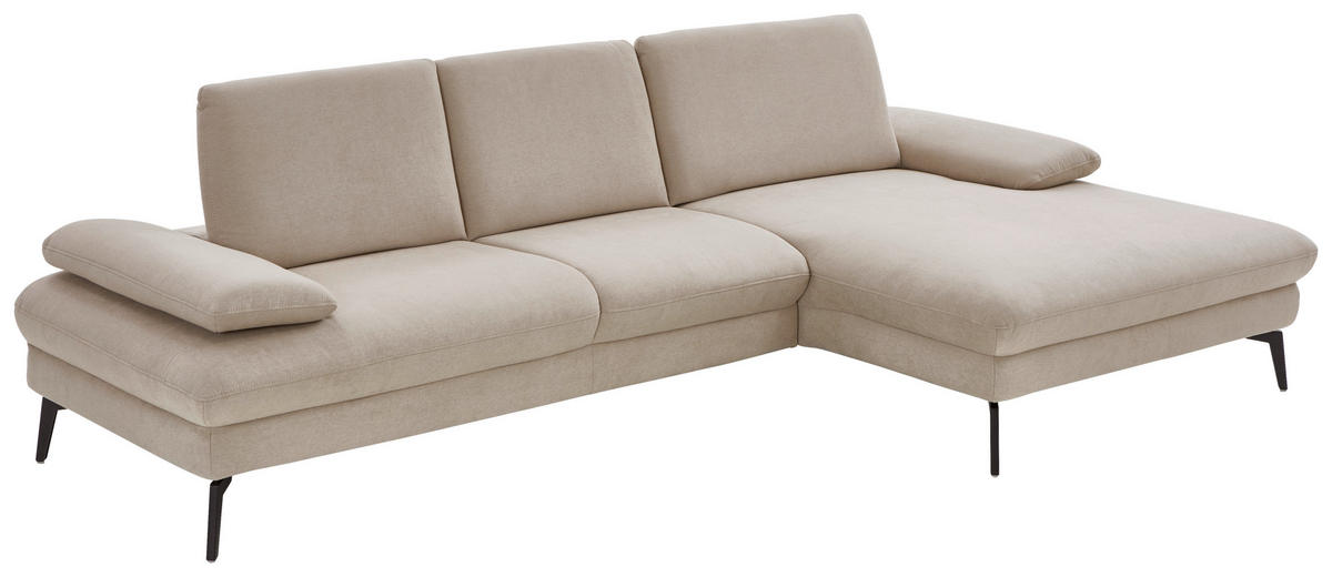ECKSOFA in Mikrofaser, Chenille Ecru  - Ecru/Schwarz, Design, Textil/Metall (299/157cm) - Dieter Knoll