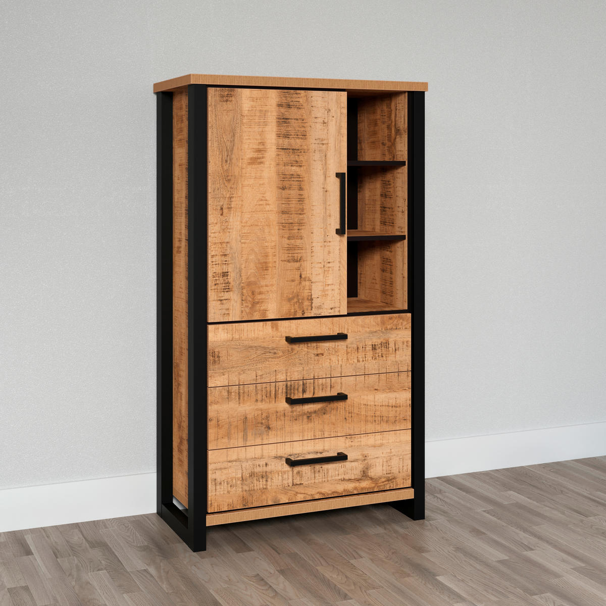 MEHRZWECKSCHRANK 87/155/45 cm  in Naturfarben, Schwarz  - Schwarz/Braun, Basics, Holzwerkstoff/Metall (87/155/45cm) - MID.YOU