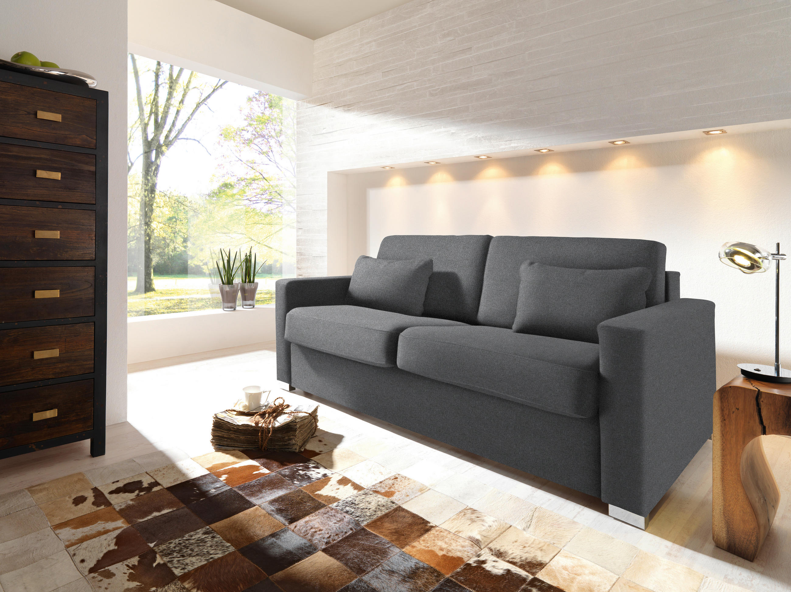 SCHLAFSOFA Webstoff Anthrazit  - Chromfarben/Anthrazit, KONVENTIONELL, Textil/Metall (188/86/97cm) - Novel