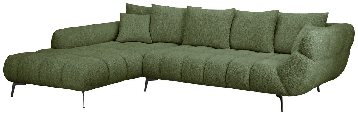 ECKSOFA Grün Bouclé Zierkissen, Rückenkissen, Rücken echt  - Schwarz/Grün, MODERN, Textil/Metall (217/318cm) - Carryhome
