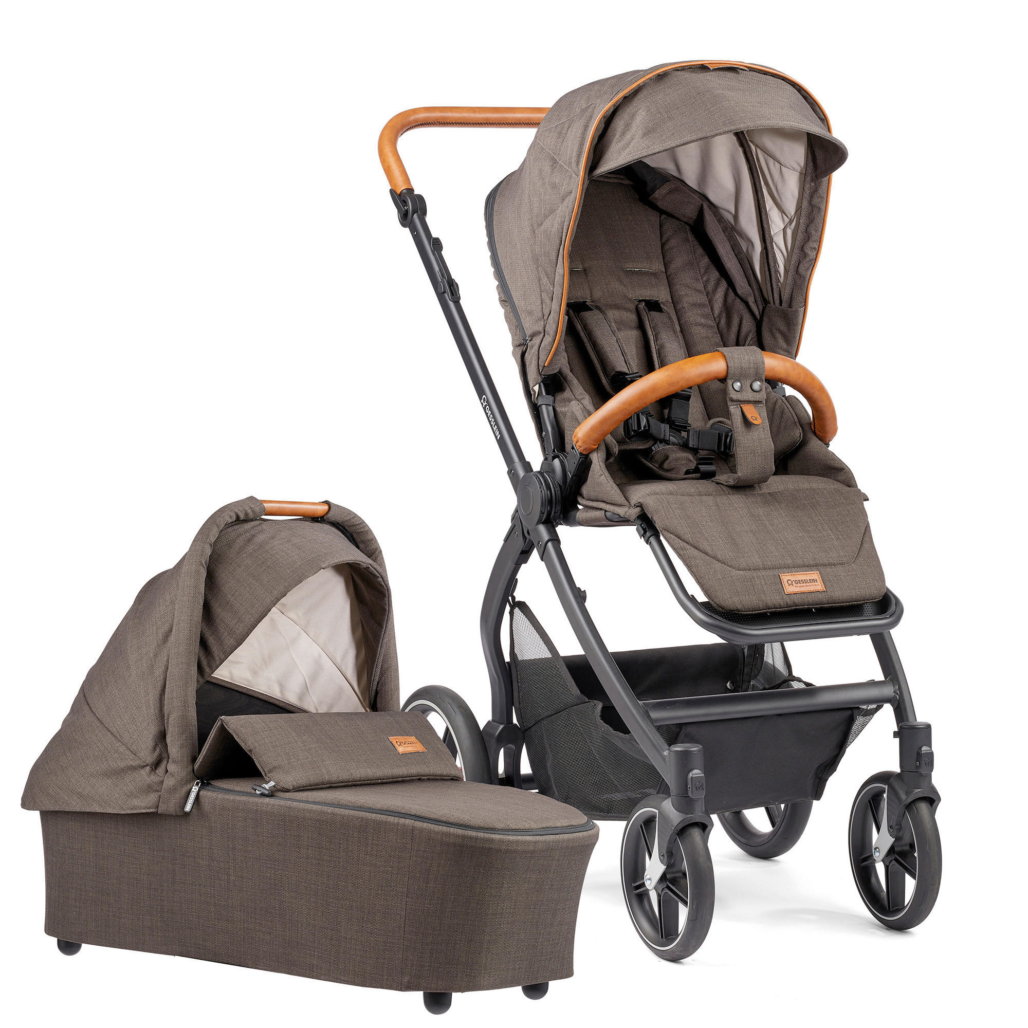 KOMBIKINDERWAGEN  FX4 Style Set  Mokka  - Dunkelbraun/Schwarz, Basics, Textil/Metall (57/129/100cm) - Gesslein